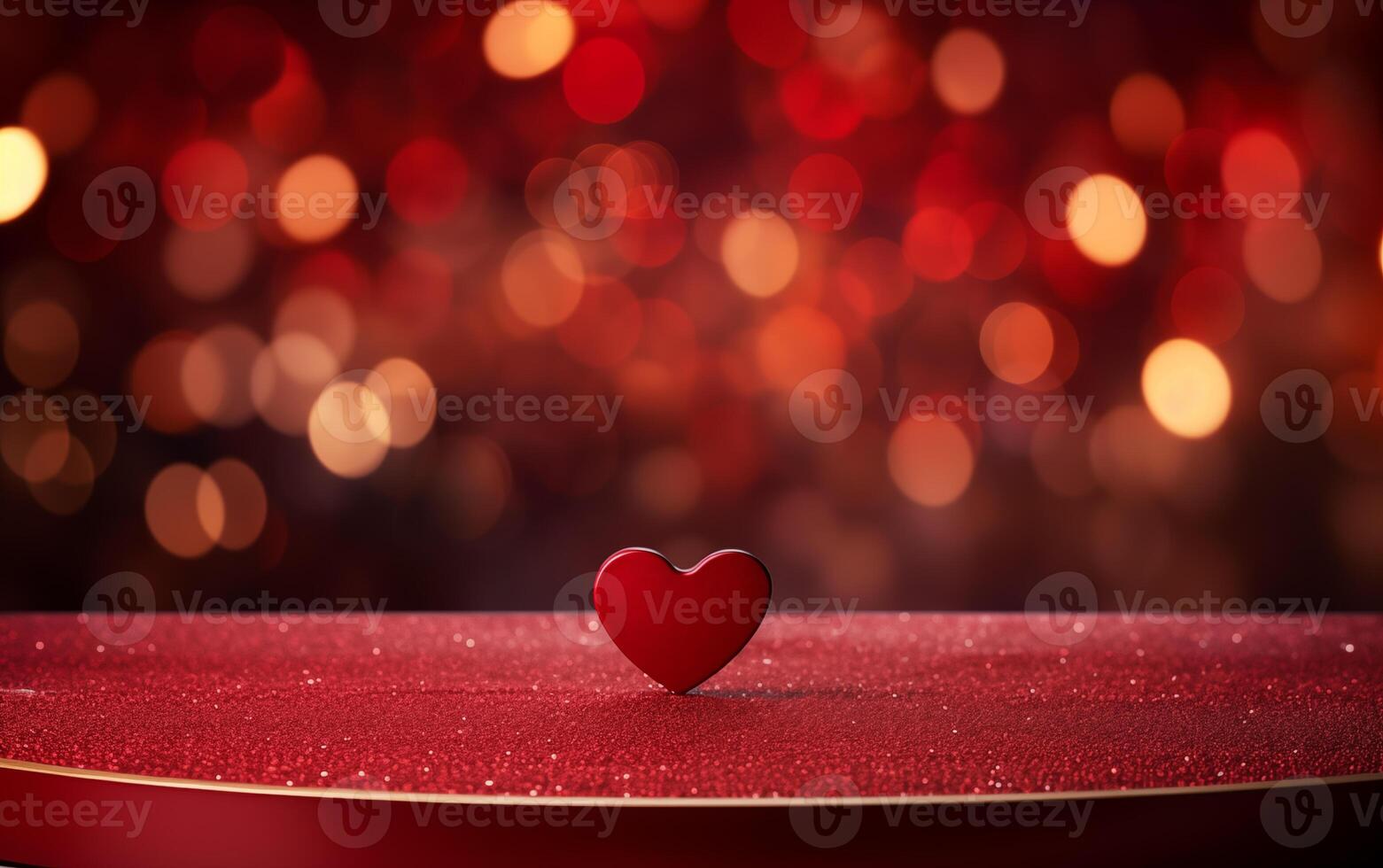 AI generated Empty wood stone podium table Valentine's Day red background with heart's photo