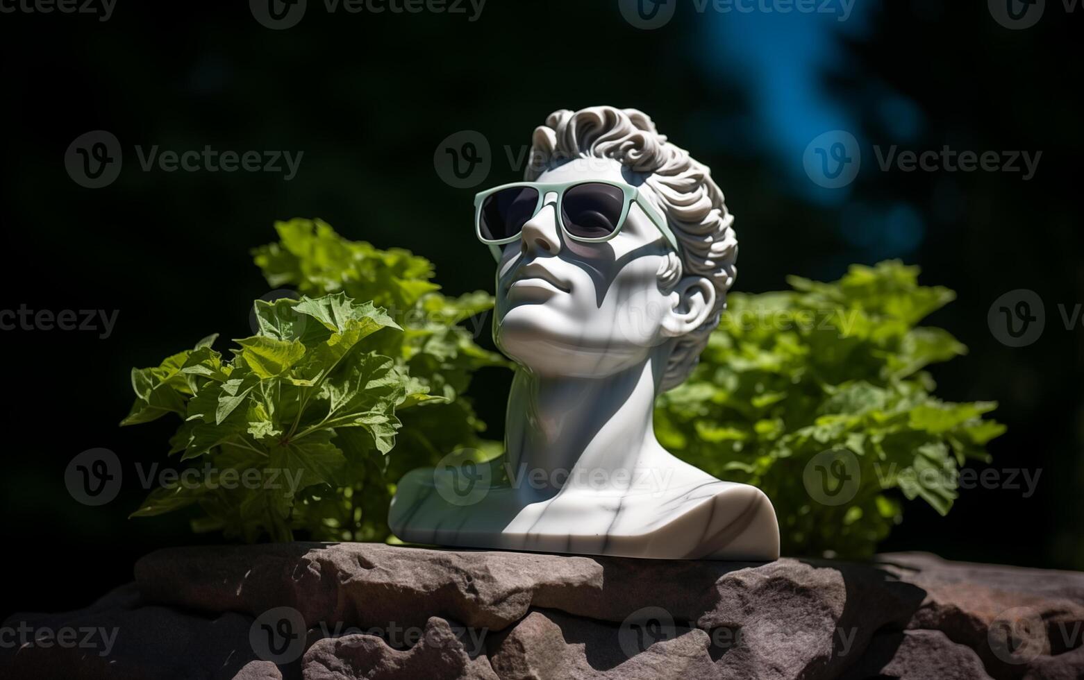 AI generated Marble statue in color glasses torso on a stand photo