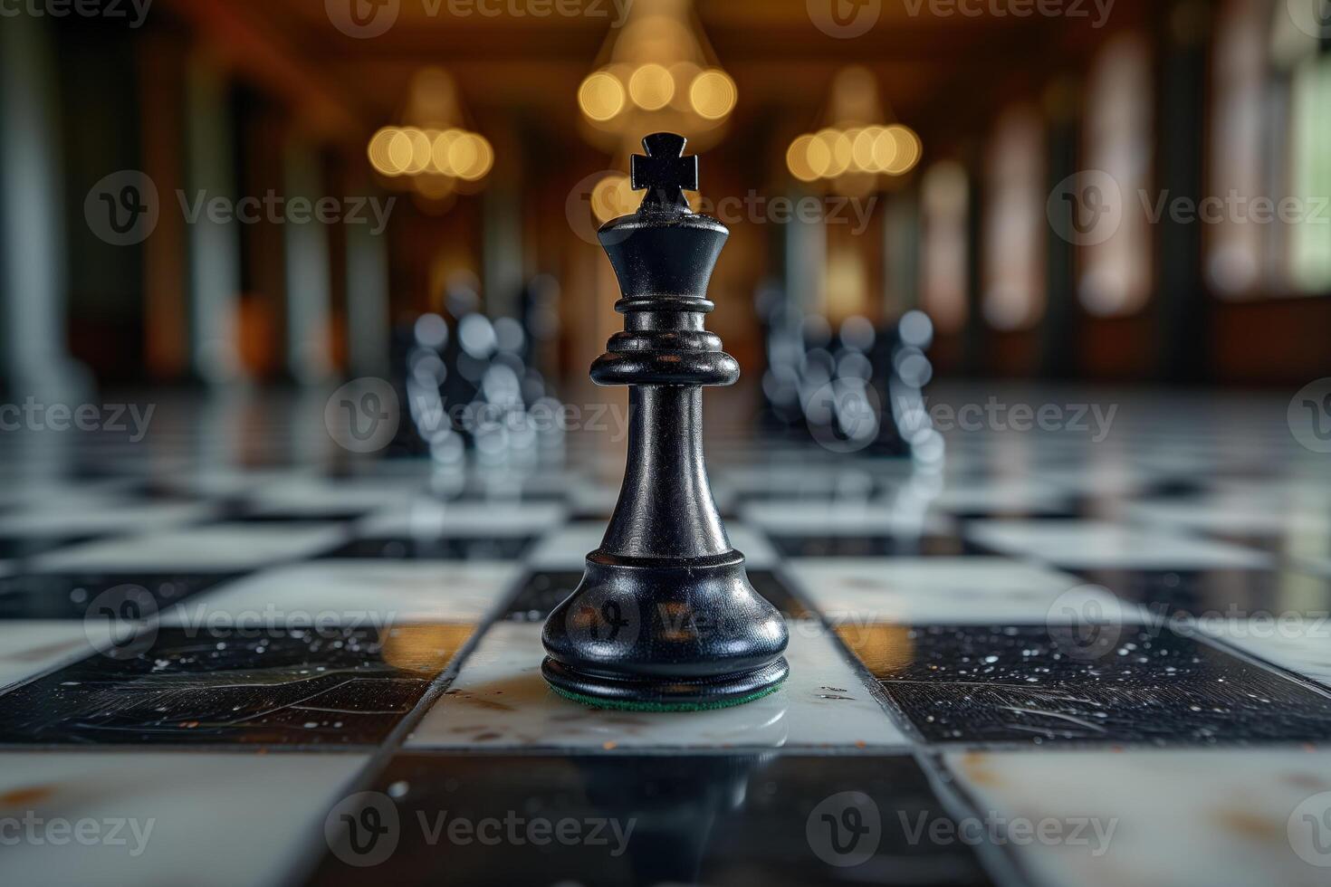 AI generated Black and white chess figures board posing in the front photo