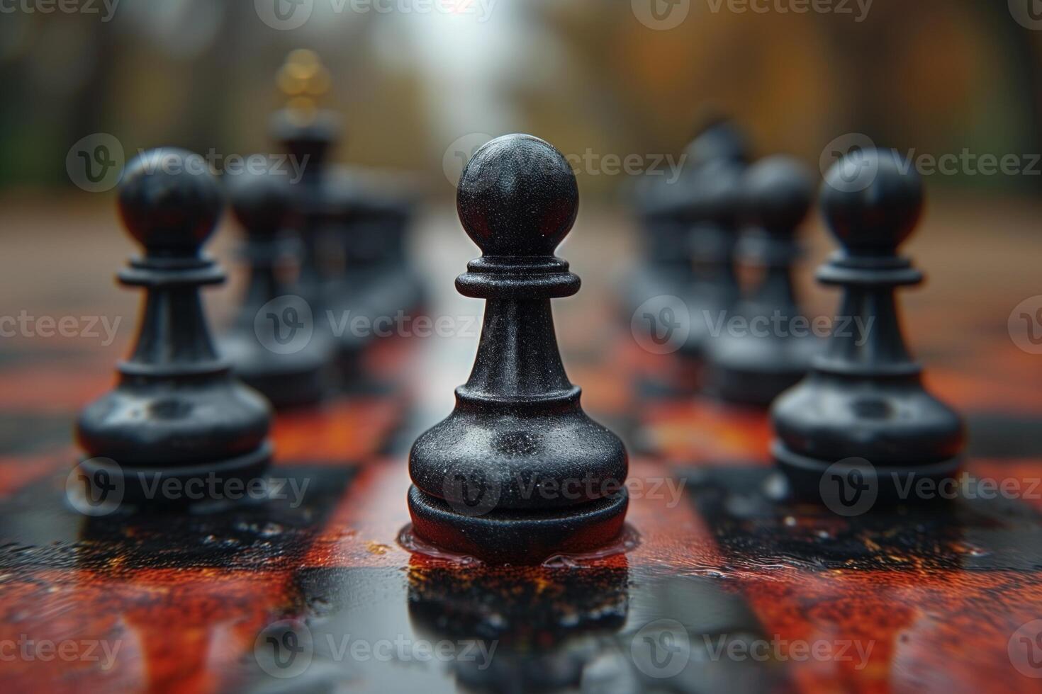 AI generated Black and white chess figures board posing in the front photo