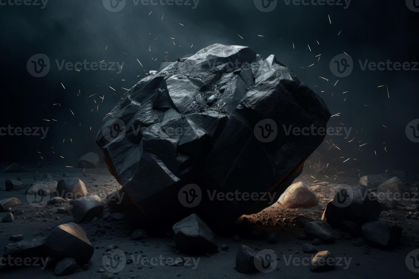 AI generated Rock body fallen motion on blackness sky. Generate ai photo