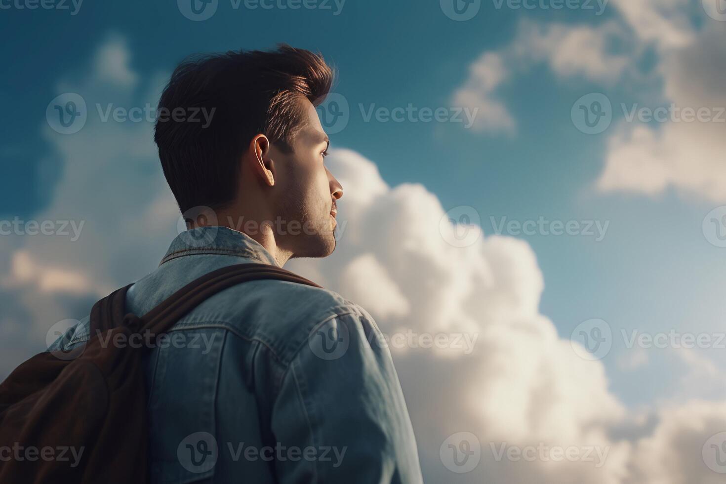 ai generado masculino retrato en nubes antecedentes. generar ai foto