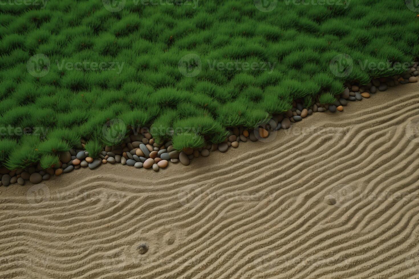 ai generado rastrillado grava con musgo jardín diseño. generar ai foto