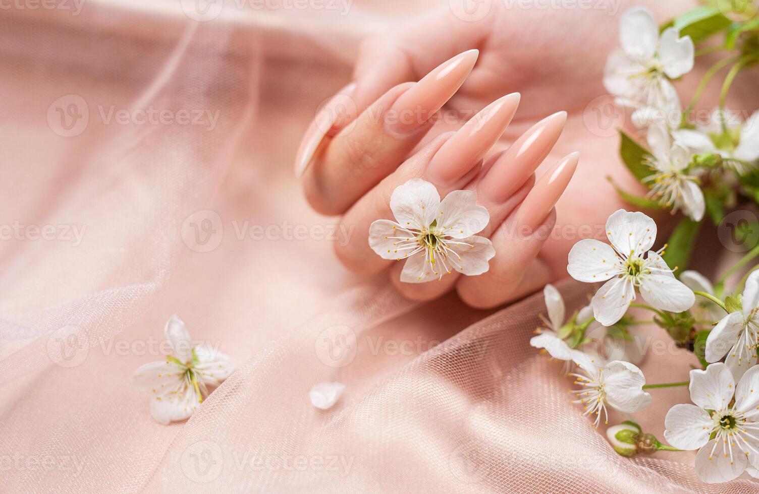 Elegant pastel pink natural manicure. photo