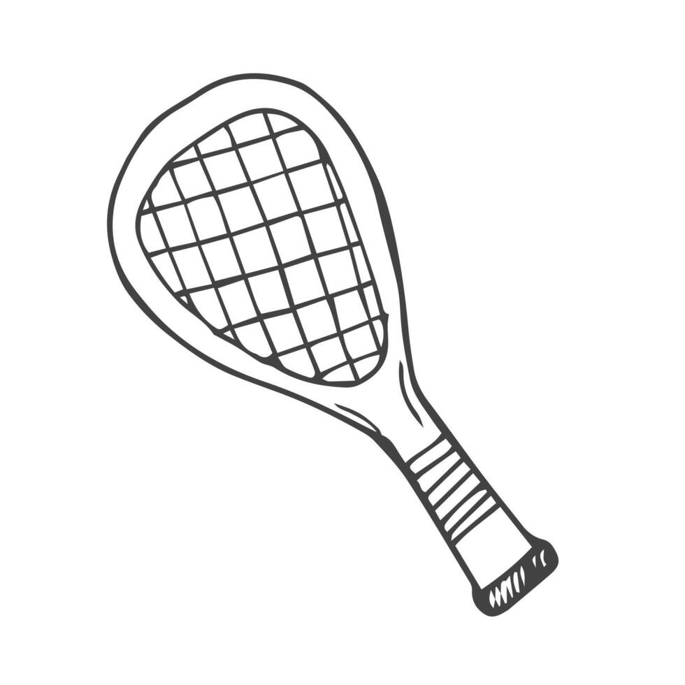 tenis raqueta y pelota. contorno icono o bosquejo. Deportes equipo para tenis juego. vector ilustración.