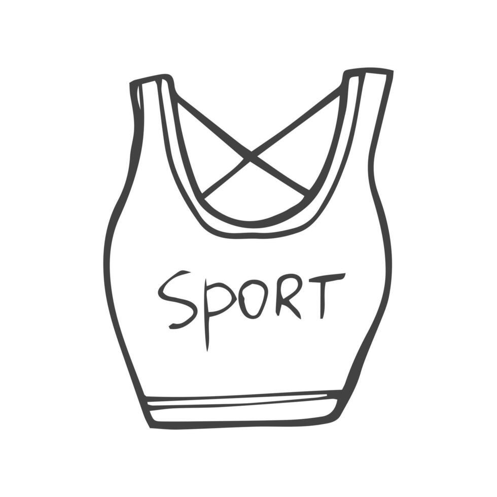 Sports bra doodle icon, women crop top with racer back, outfit for fitness and running, vector illustration of healthy lifestyle