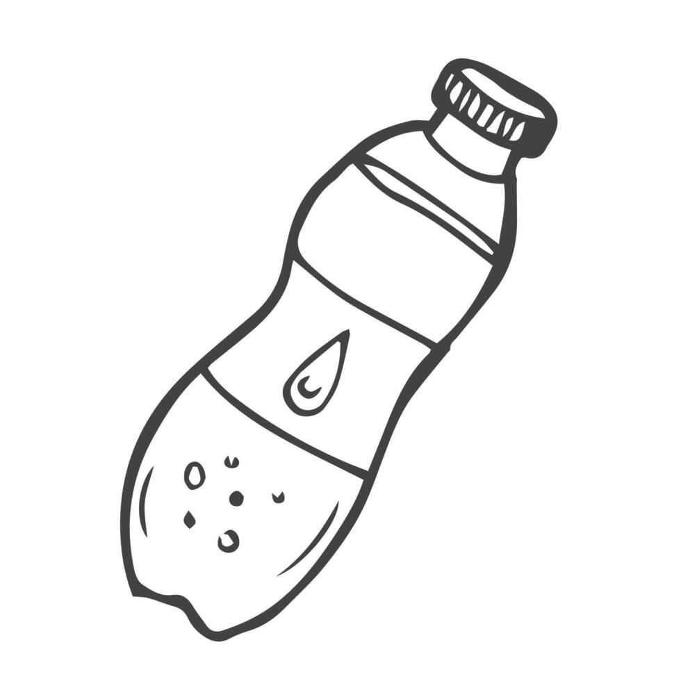 Bottle of water. Single plastic container with liquid. Isolated element. Doodle. vector