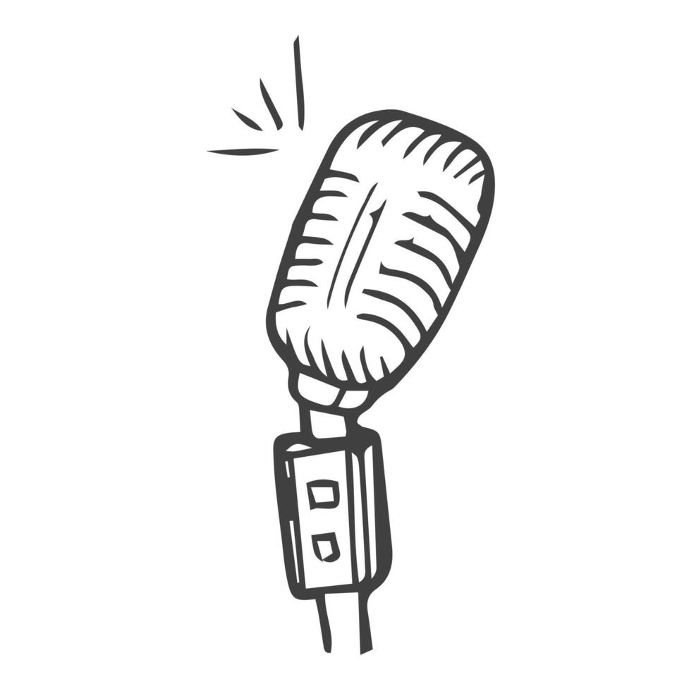 Doodle Podcasting Microphone Hand Drawing Sketch Recording Mic Vector