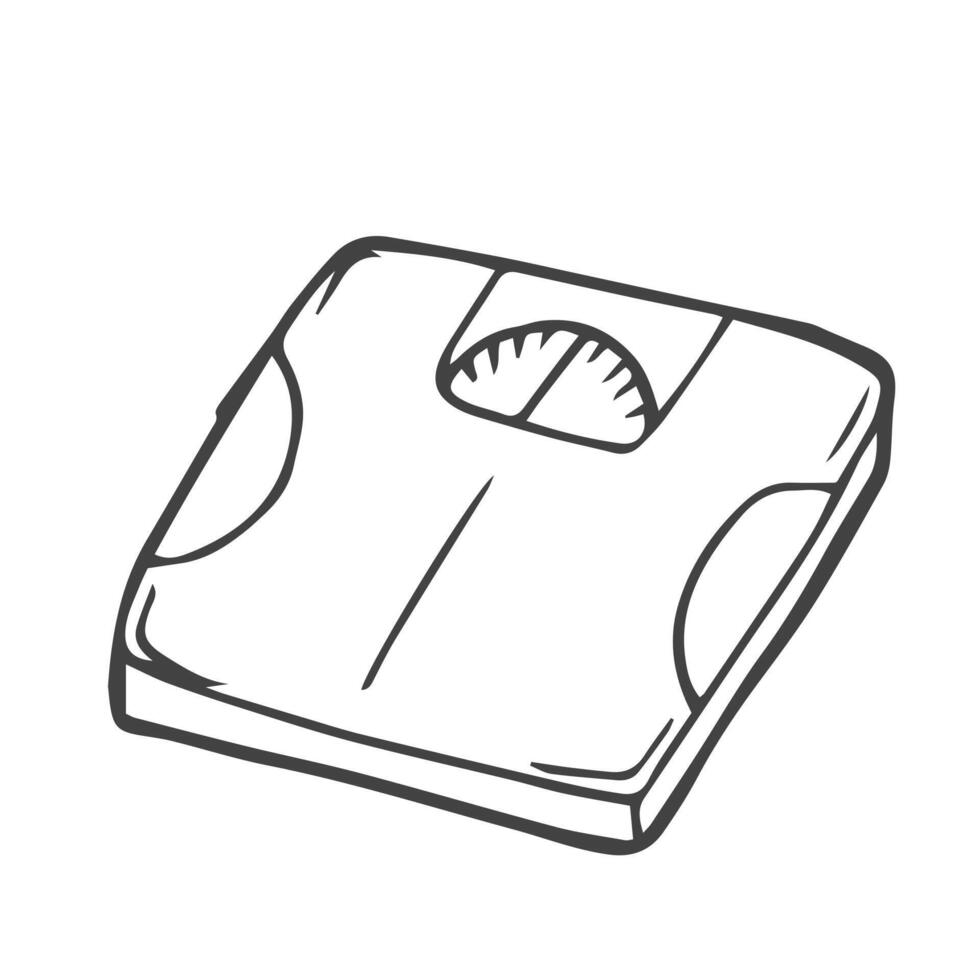 Weight scale hand drawn outline doodle icon. Dieting and health, weight measure device, overweight concept. vector