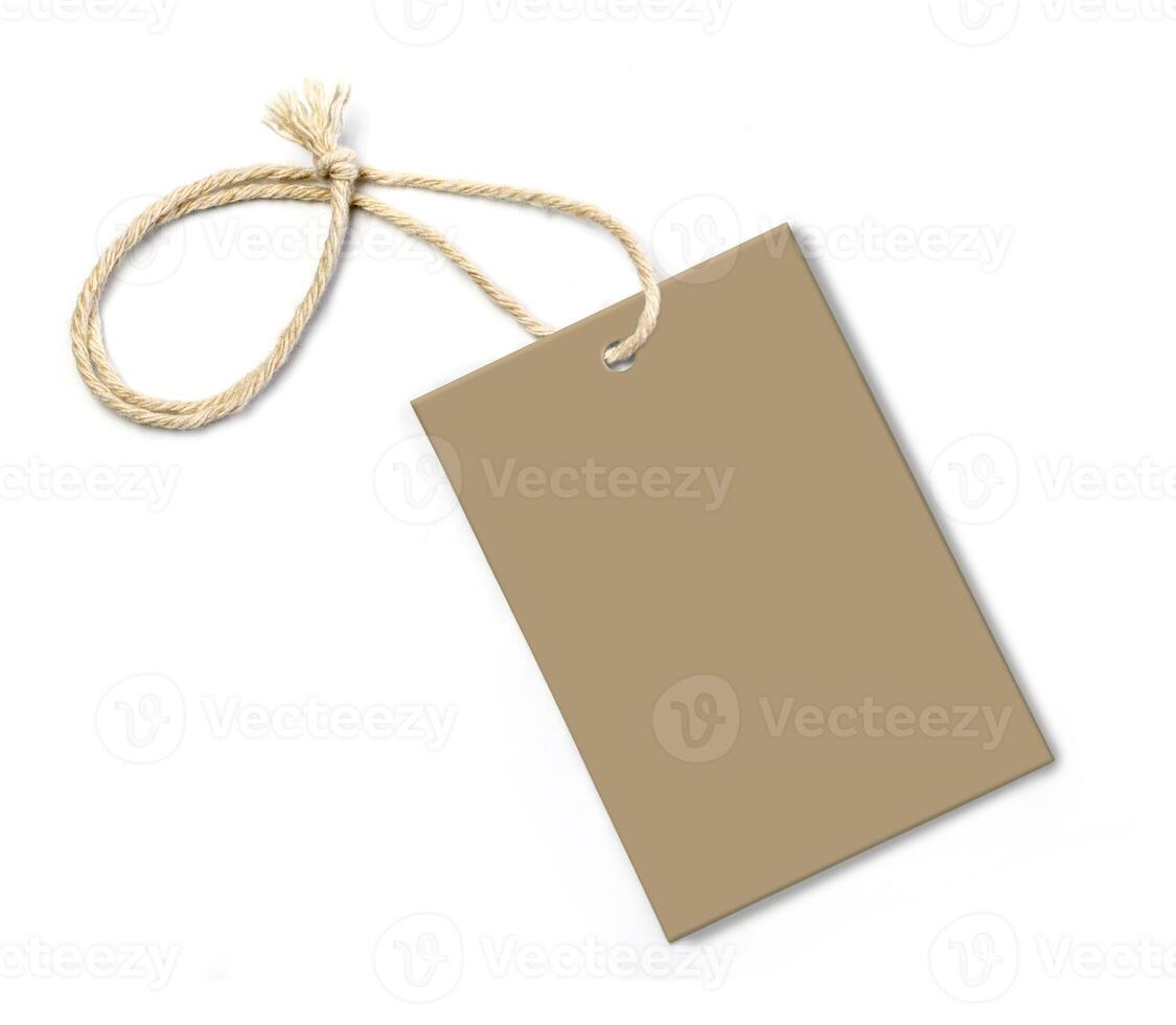 Blank tag tied with string. photo