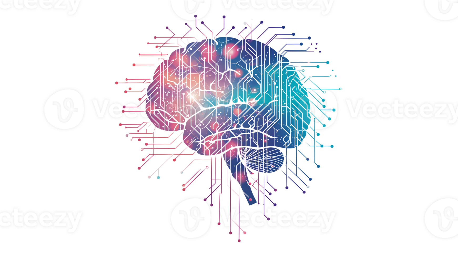 AI generated AI brain cut out. Colorful ai brain illustration on transparent background png