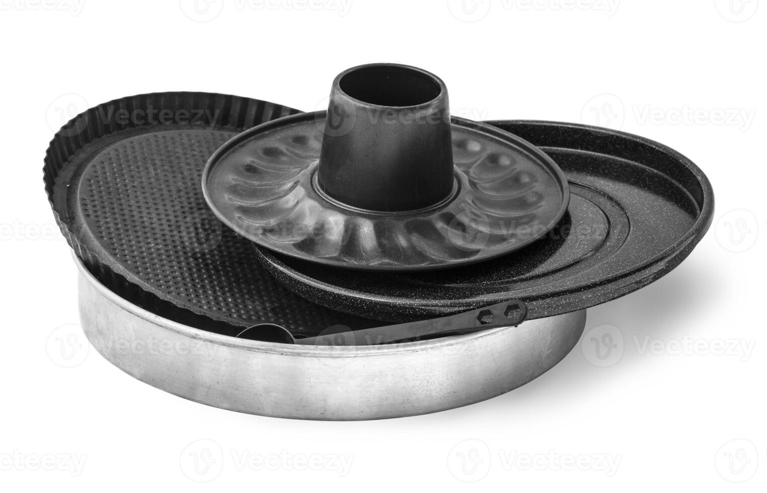 Old  baking pans isolated photo