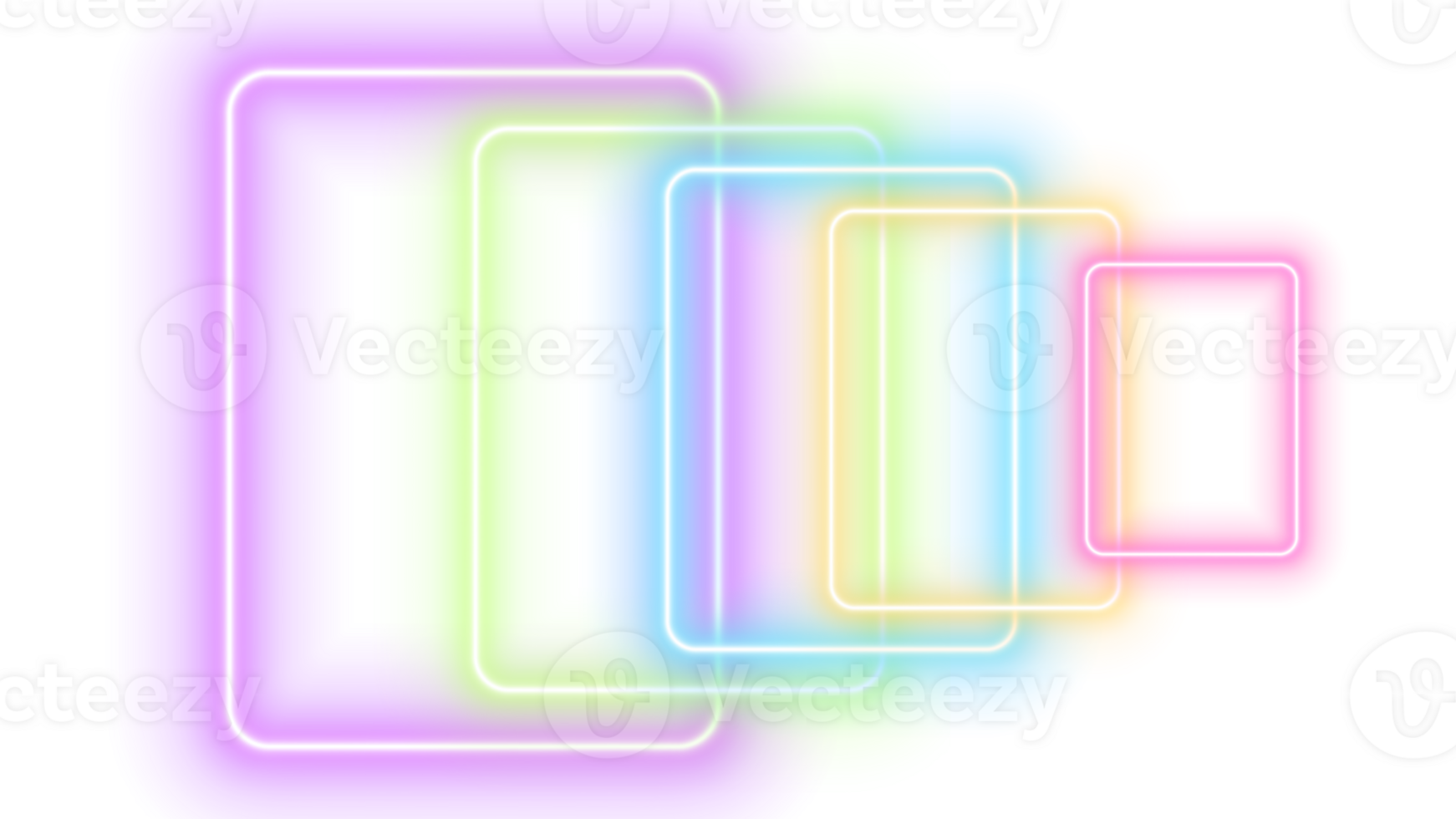 Neon square with bright shine on transparent background, neon effect, neon figures, luminescence effect, retro style futurism png