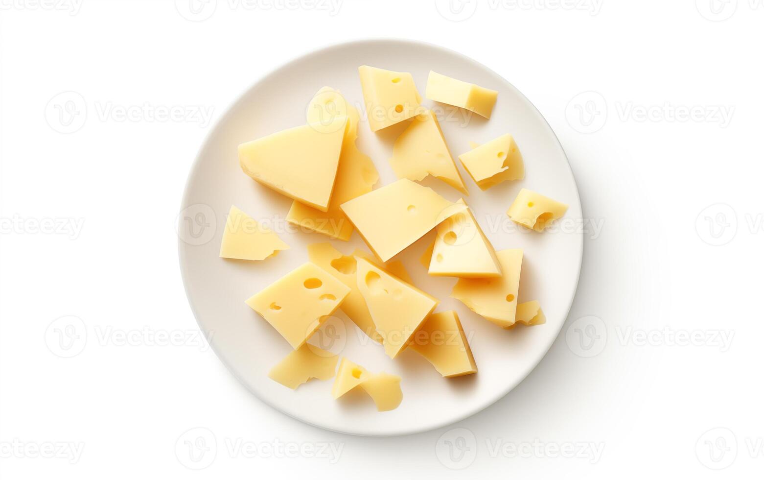 AI generated Tasty cheese pieces Isolated on White background photo