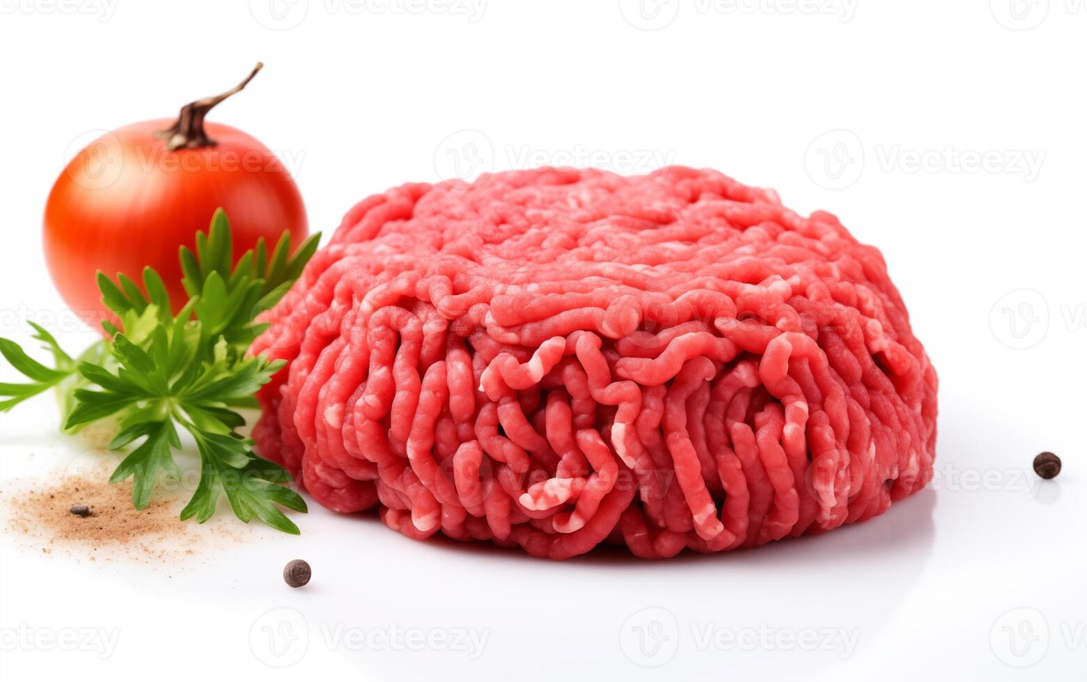 AI generated Fresh minced meat ready for cooking Isolated on White background photo