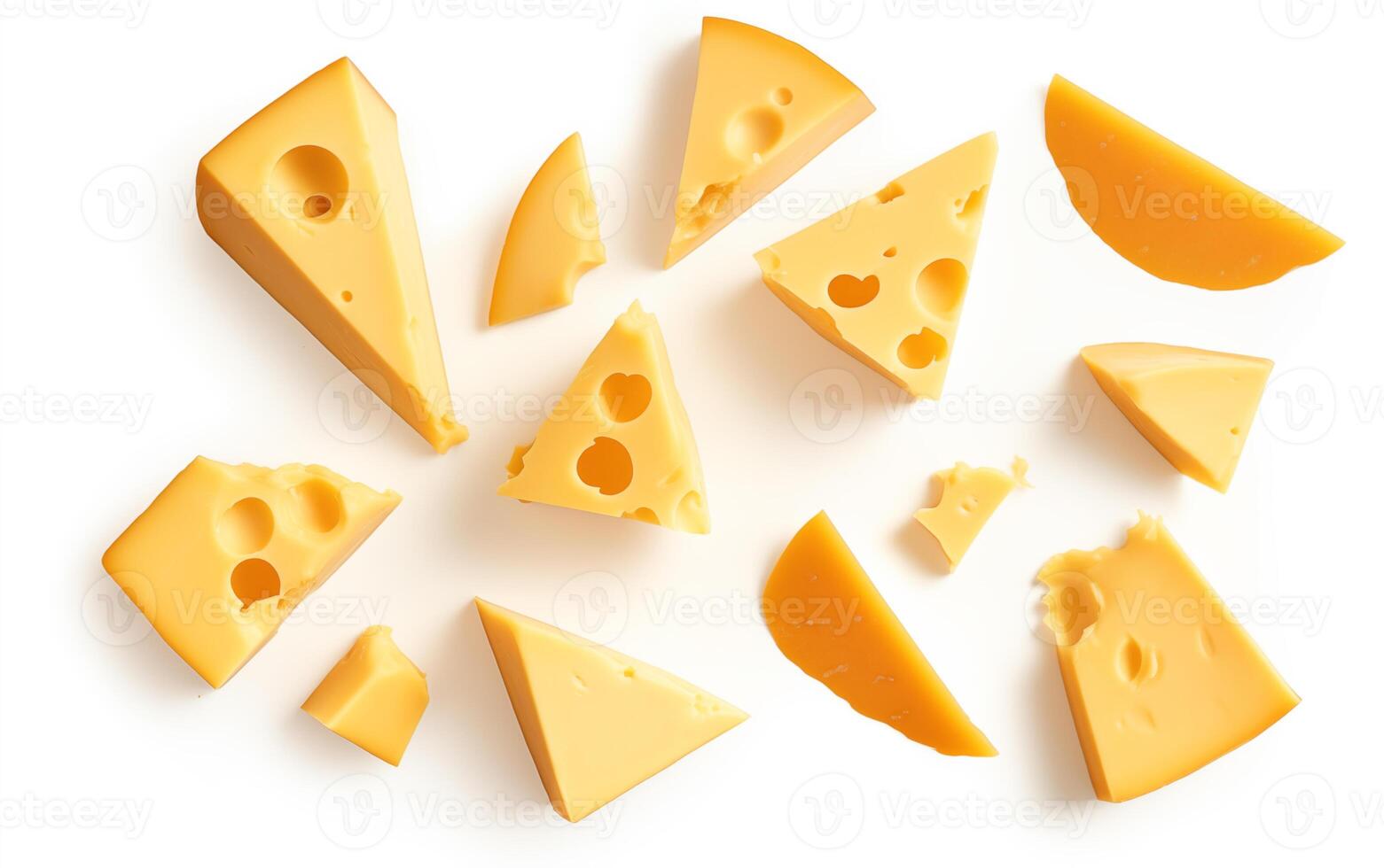 AI generated Tasty cheese pieces Isolated on White background photo