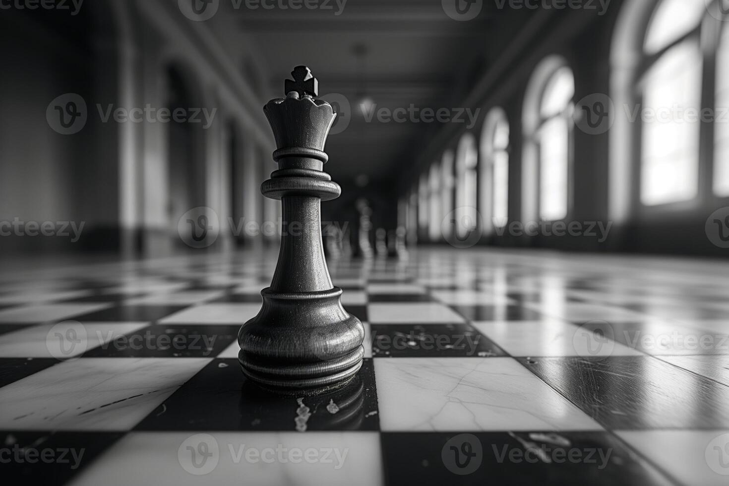 AI generated Black and white chess figures board posing in the front photo