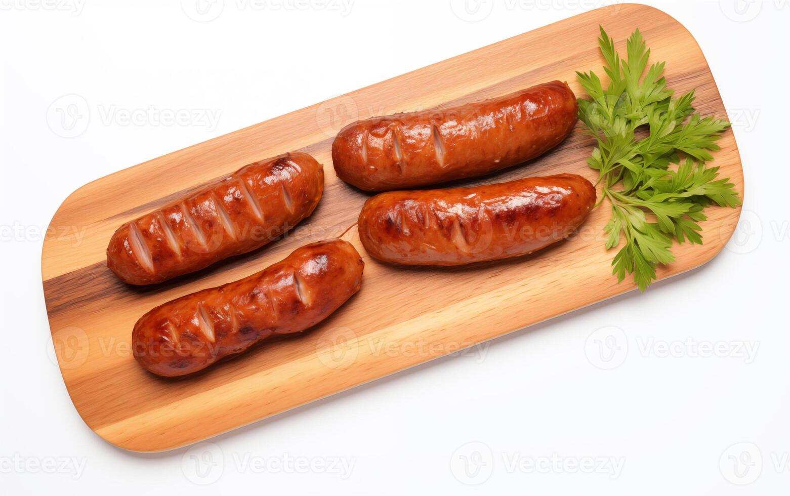 AI generated Tasty goodness sausages Isolated on White background photo