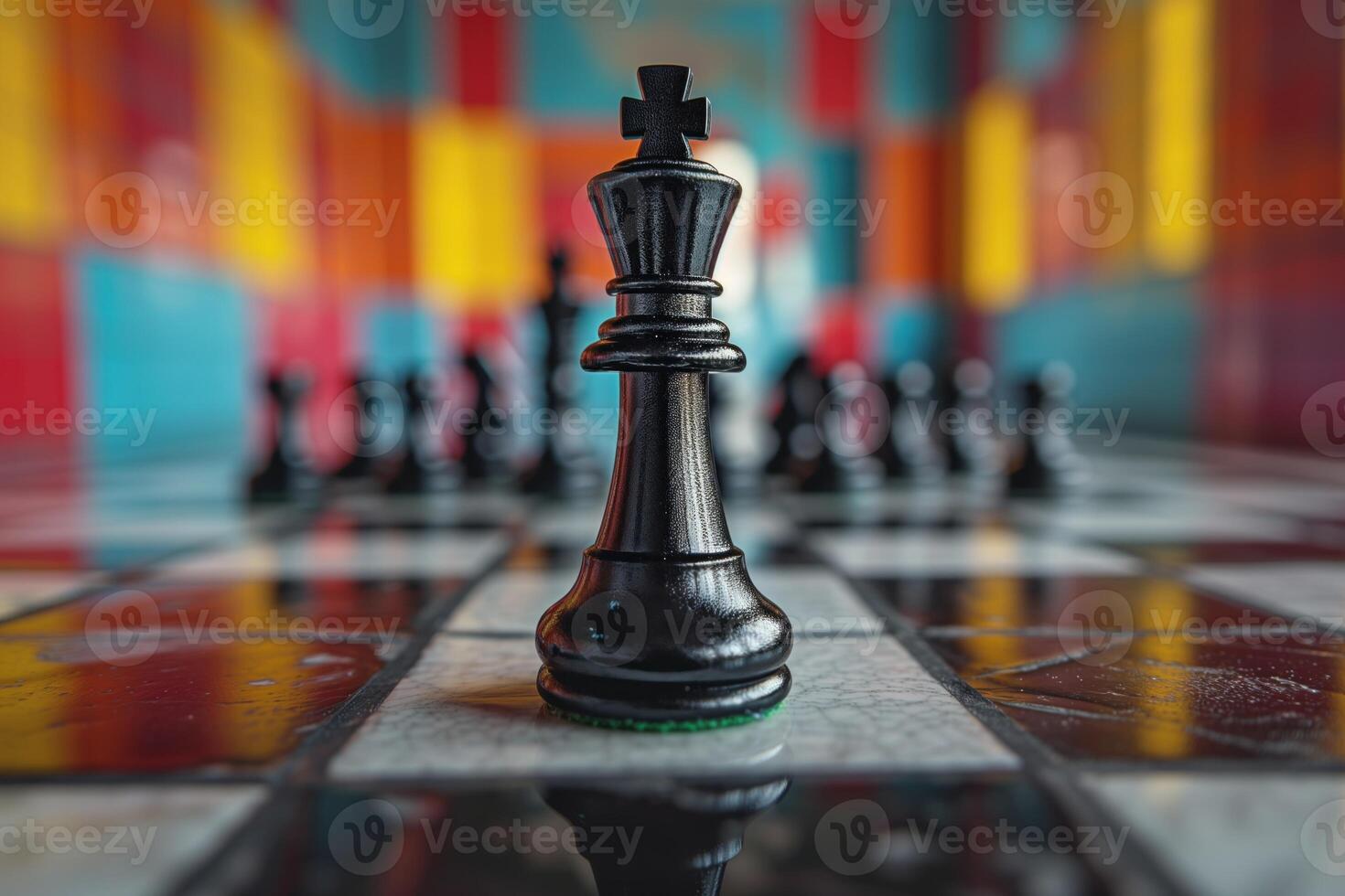 AI generated Black and white chess figures board posing in the front photo