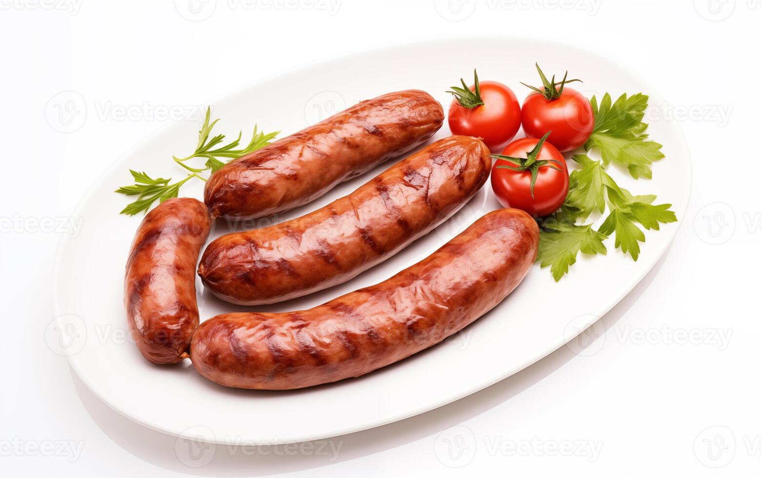 AI generated Tasty goodness sausages Isolated on White background photo