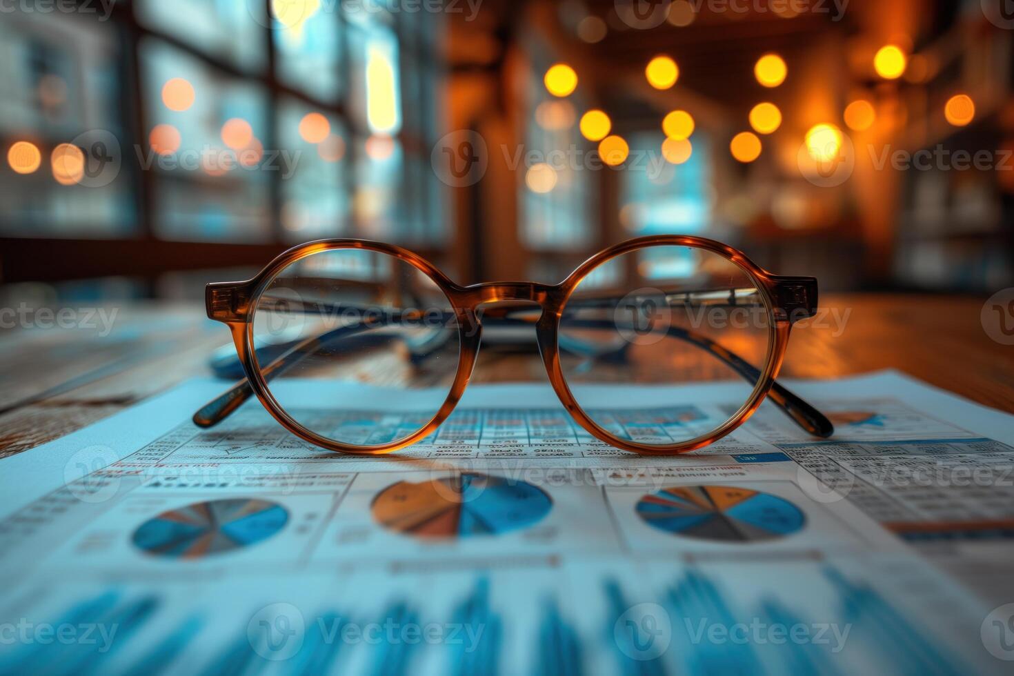 AI generated Optical glasses on the desktop with documents photo