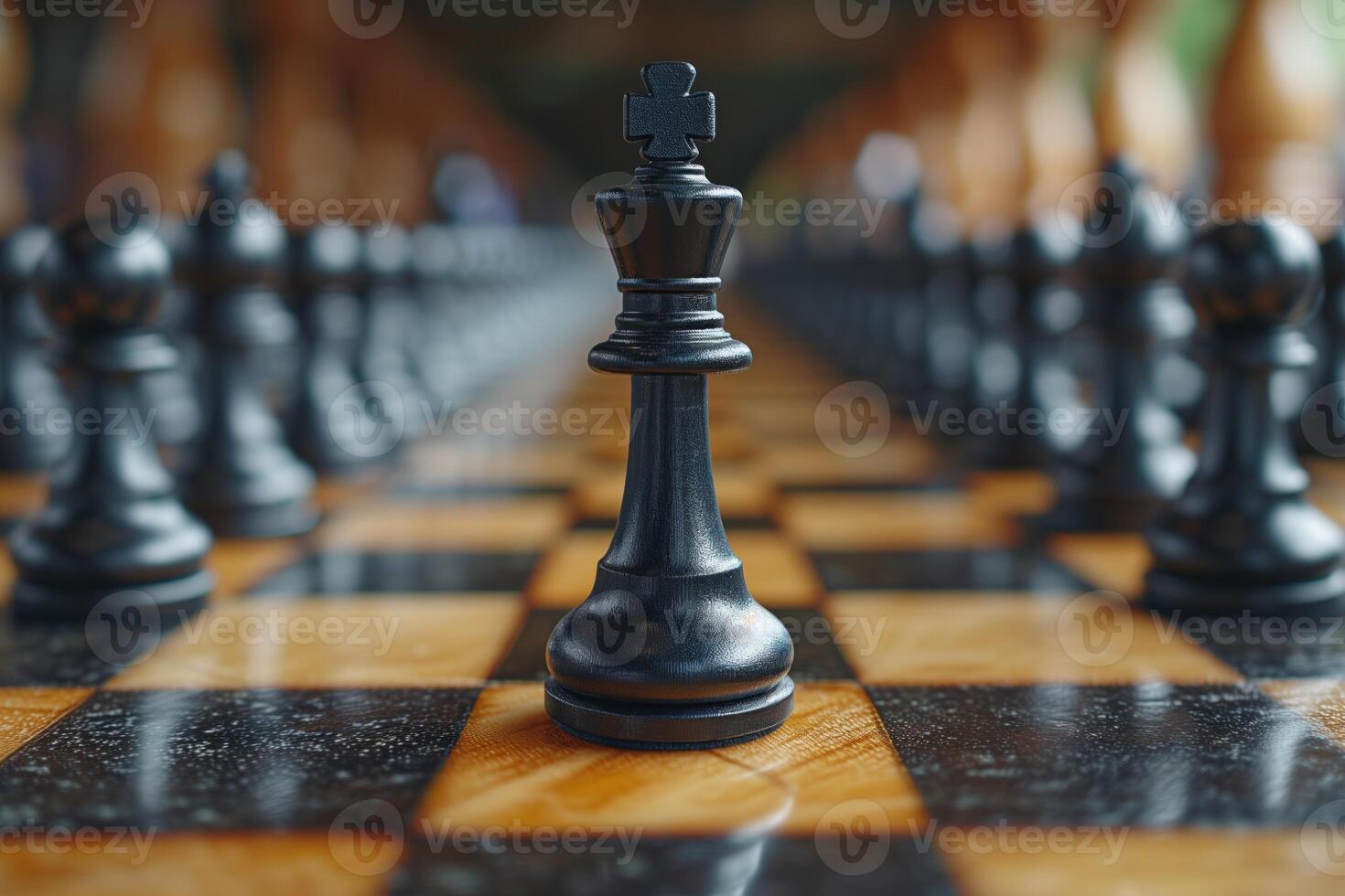 AI generated Black and white chess figures board posing in the front photo