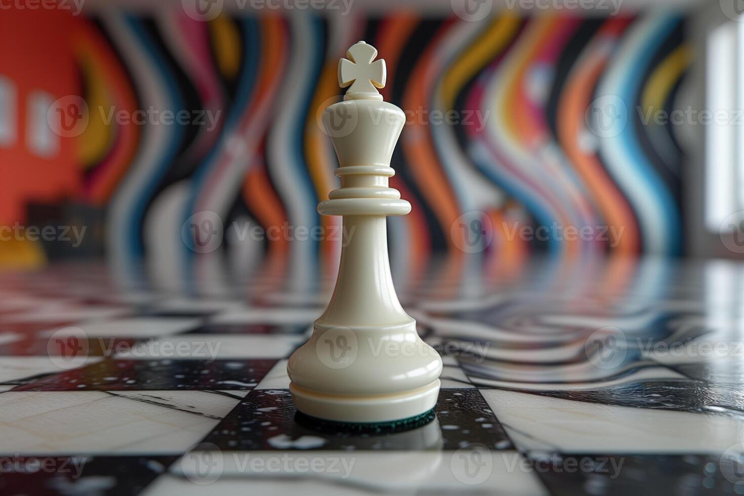 AI generated Black and white chess figures board posing in the front photo