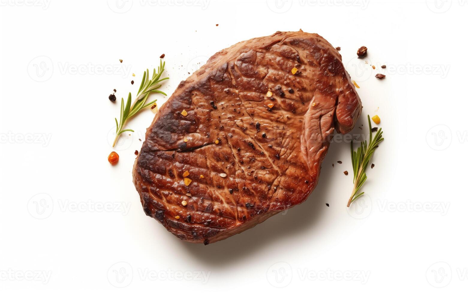 AI generated Grilled pork or beef steaks with chilli Isolated on White background photo