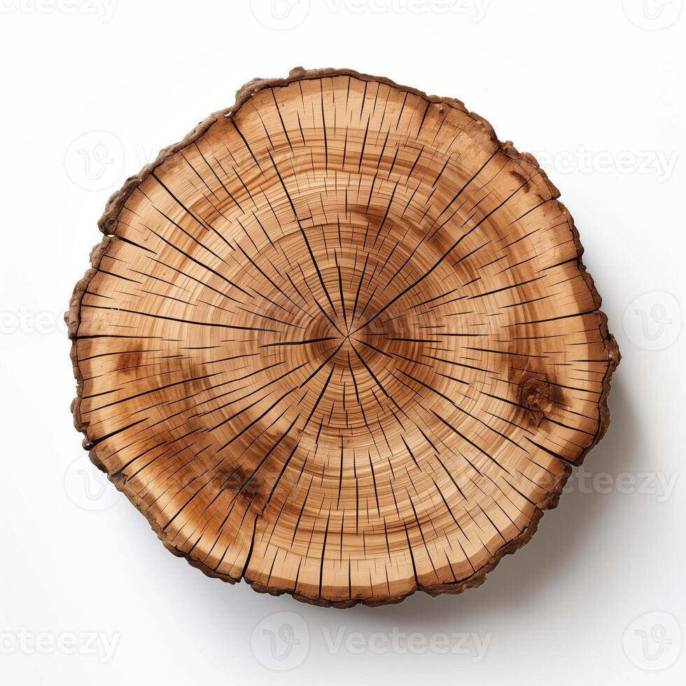 AI generated Old piece of tree stump isolated on white background photo