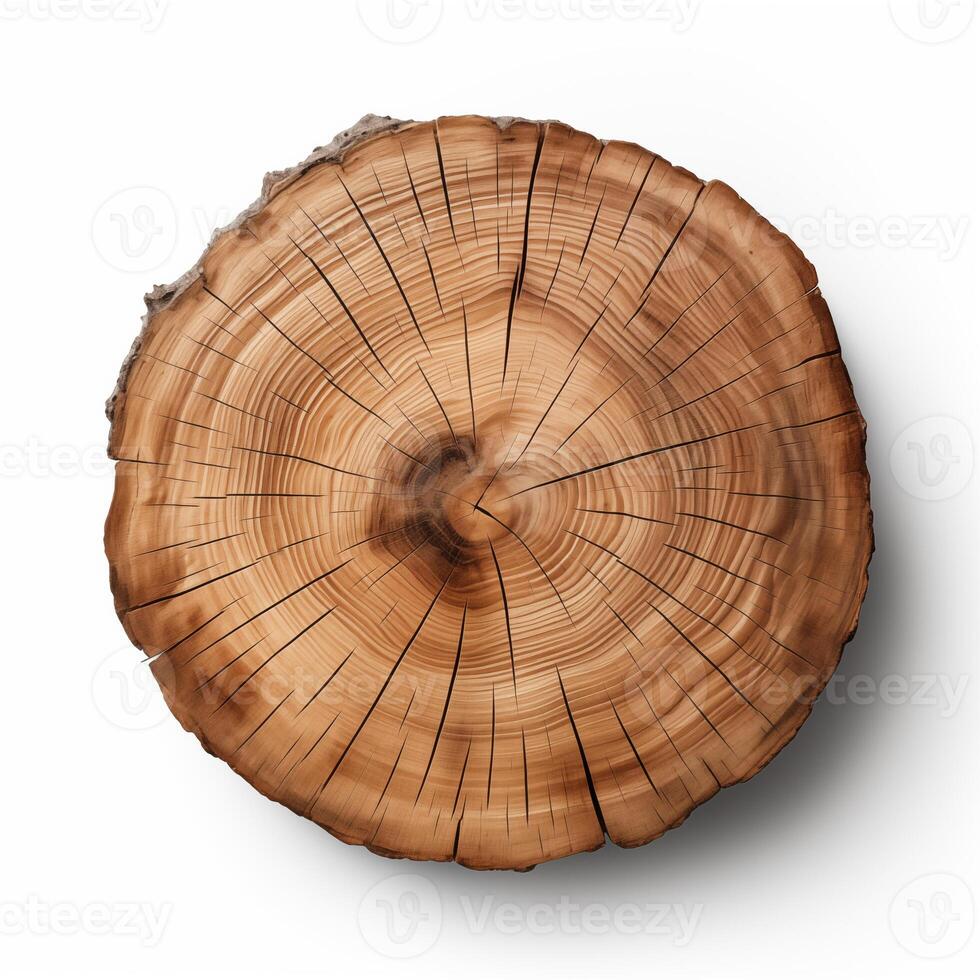 AI generated Old piece of tree stump isolated on white background photo