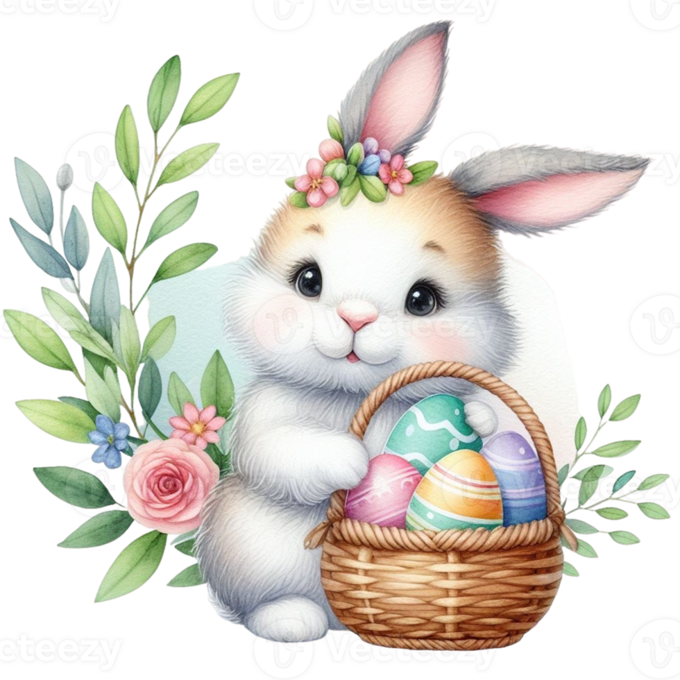 AI generated easter bunny with basket png