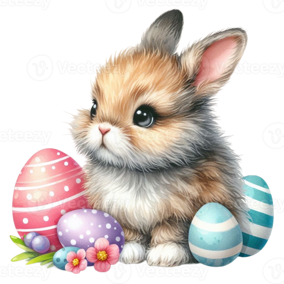 AI generated easter bunny with flowers and eggs png