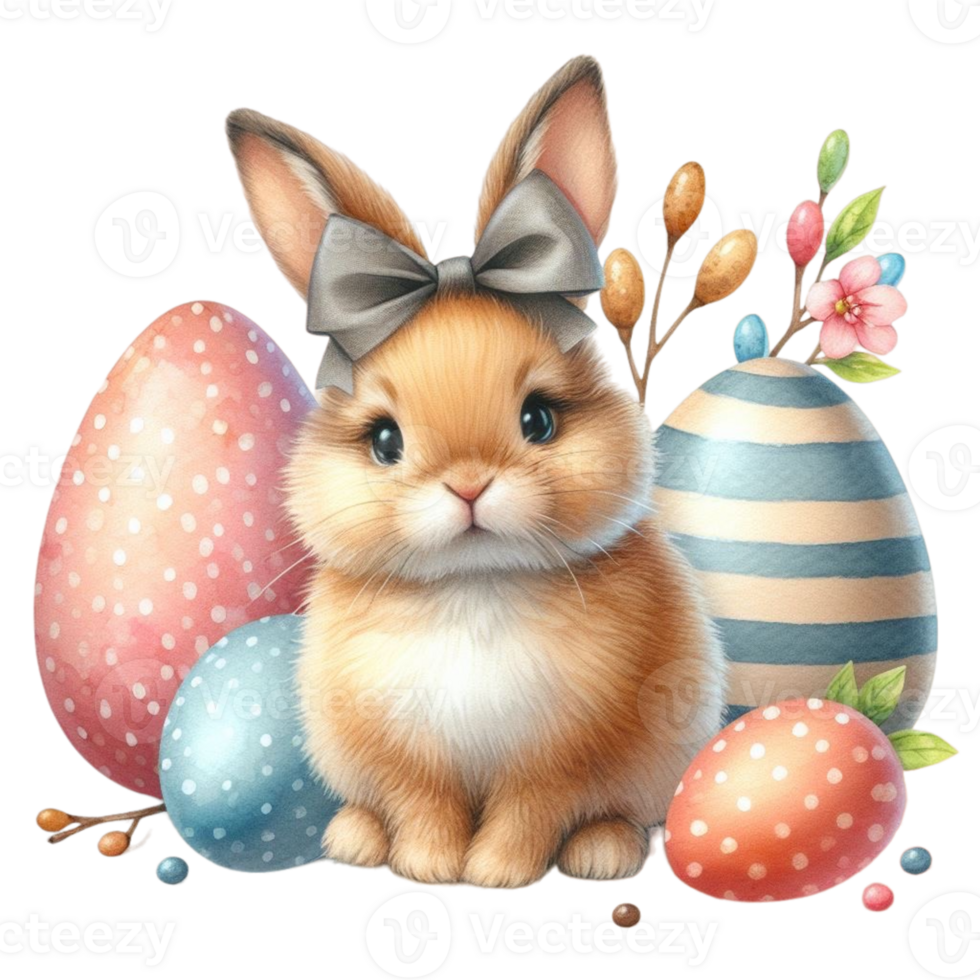 AI generated easter bunny with flowers and eggs png