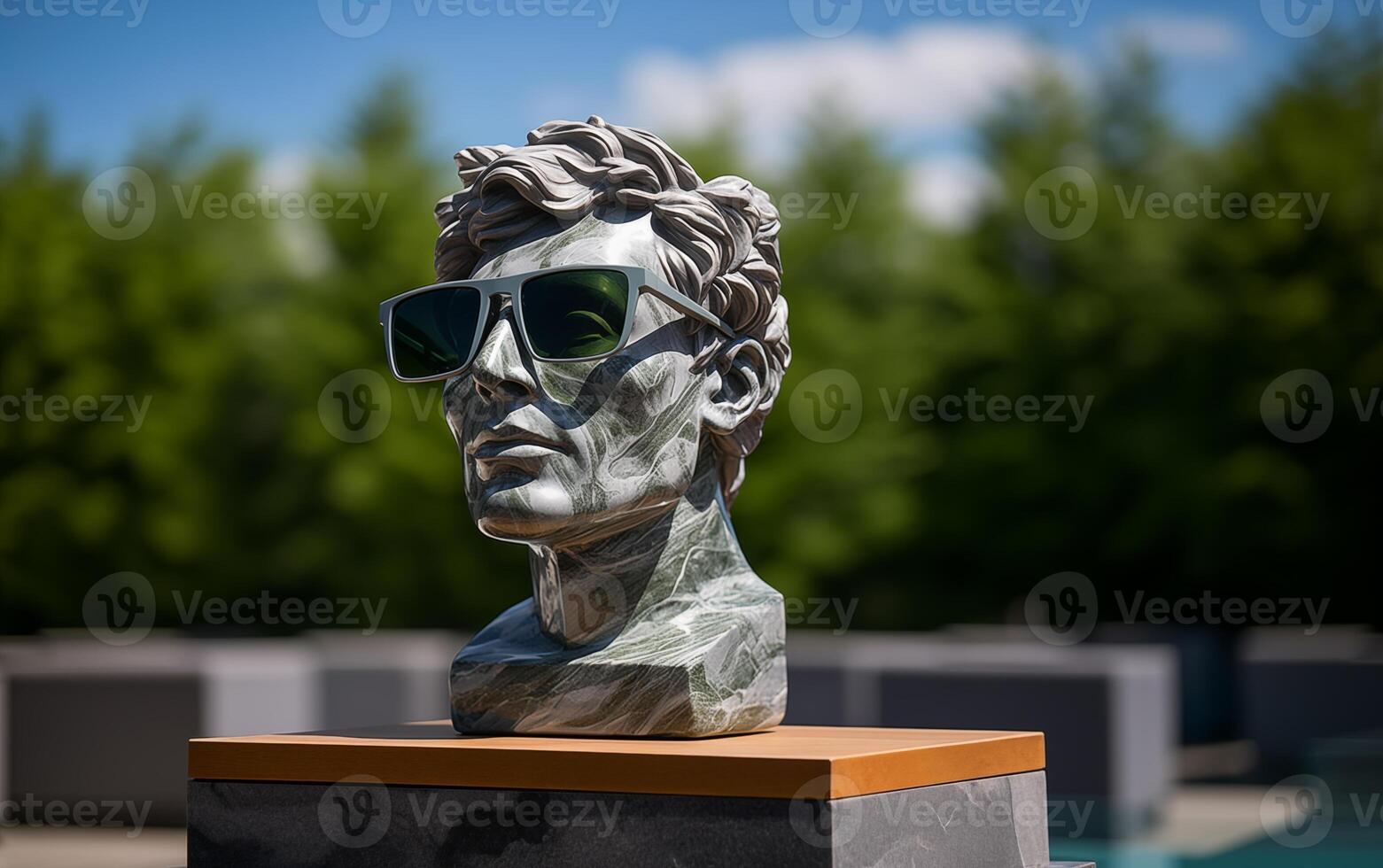 AI generated Marble statue in color glasses torso on a stand photo