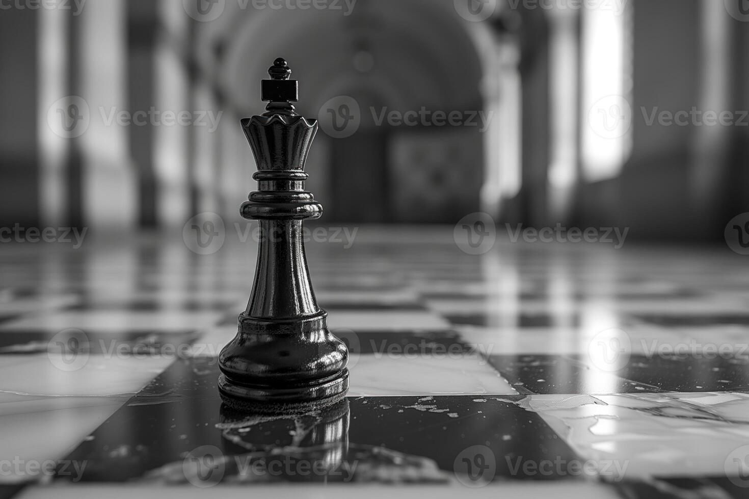 AI generated Black and white chess figures board posing in the front photo