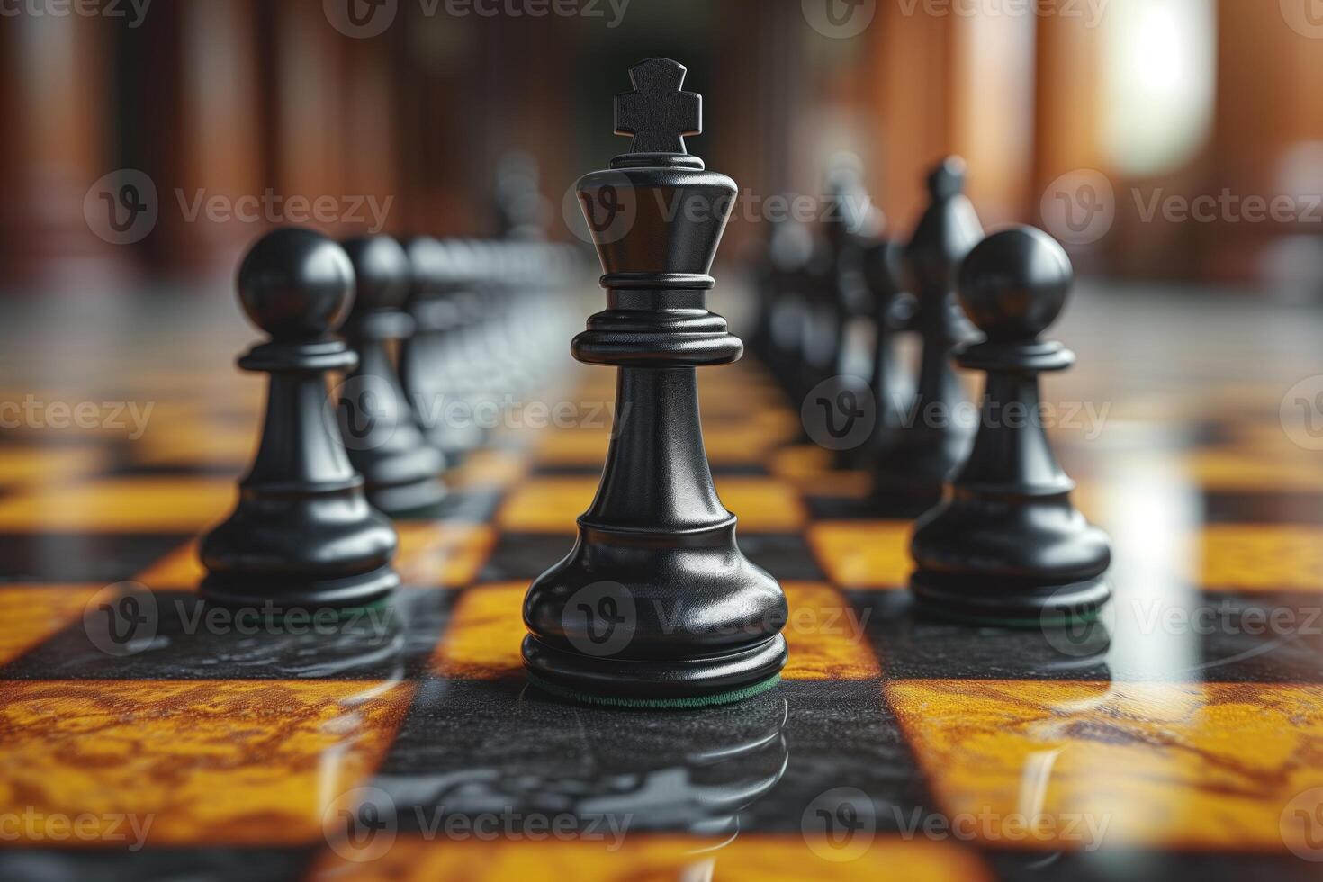 AI generated Black and white chess figures board posing in the front photo