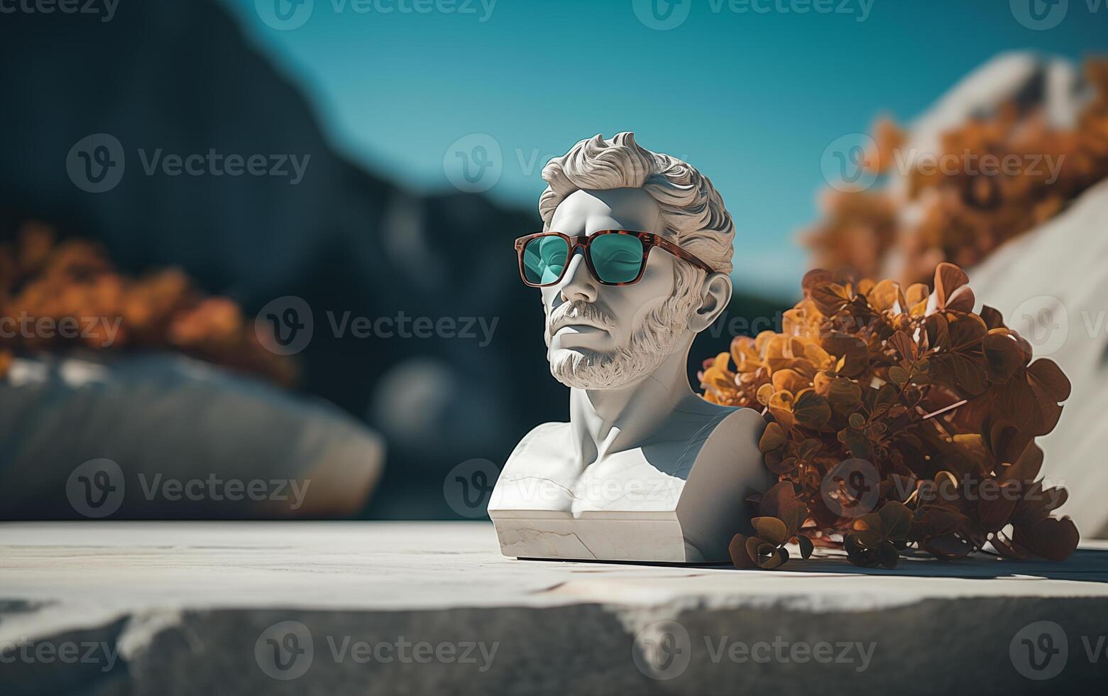 AI generated Marble statue in color glasses torso on a stand photo