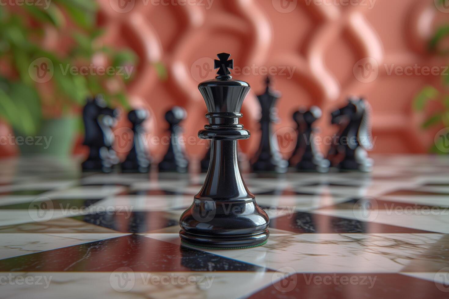 AI generated Black and white chess figures board posing in the front photo