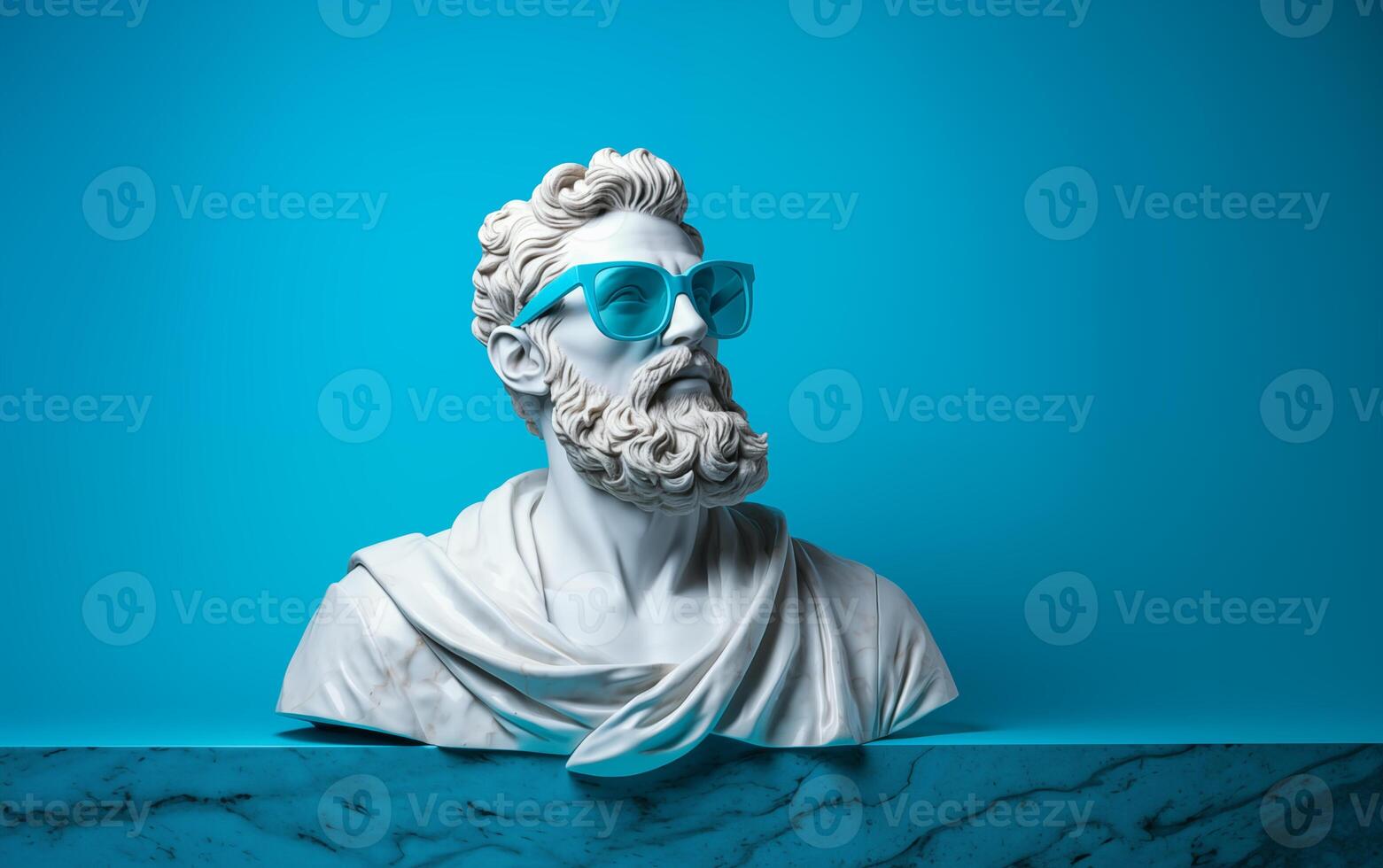 AI generated Marble statue in color glasses torso on a stand photo