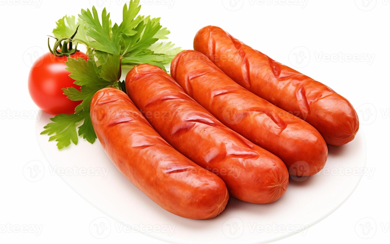 AI generated Tasty goodness sausages Isolated on White background photo