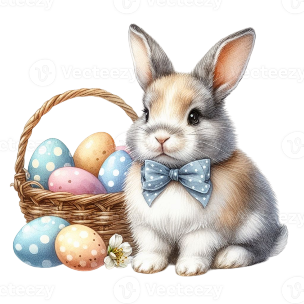 AI generated easter bunny with basket of eggs png