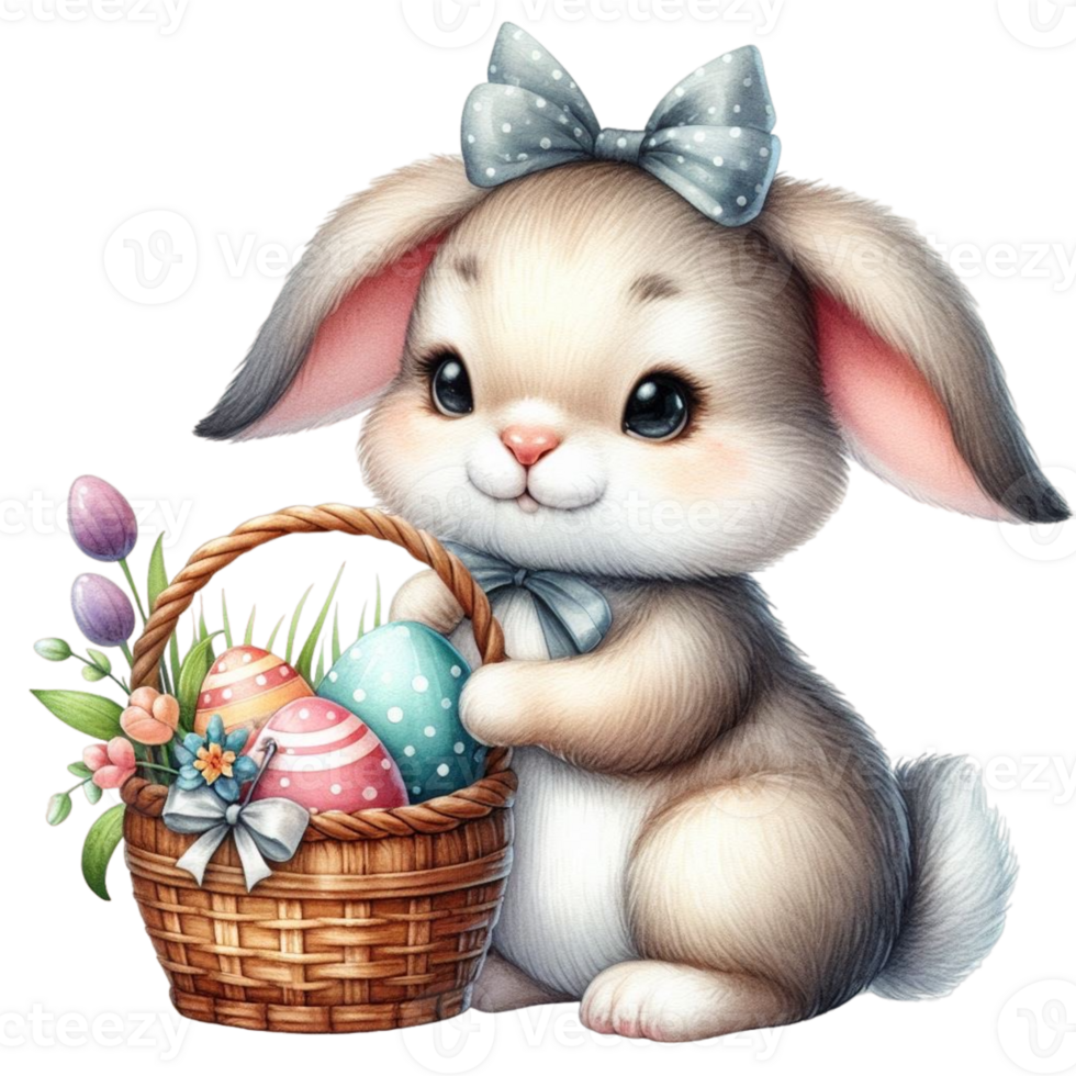 AI generated easter bunny with basket of eggs png