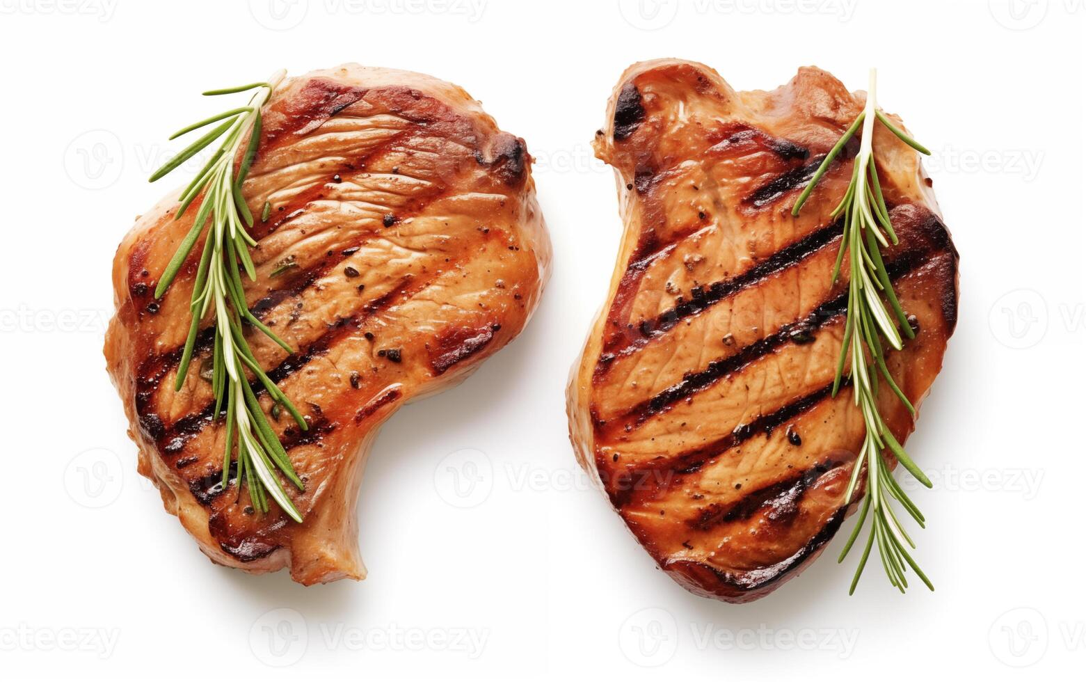 AI generated Grilled pork or beef steaks with chilli Isolated on White background photo