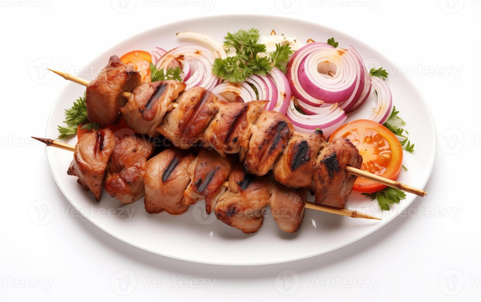 AI generated Tasty fried grilled kebab Isolated on White background photo