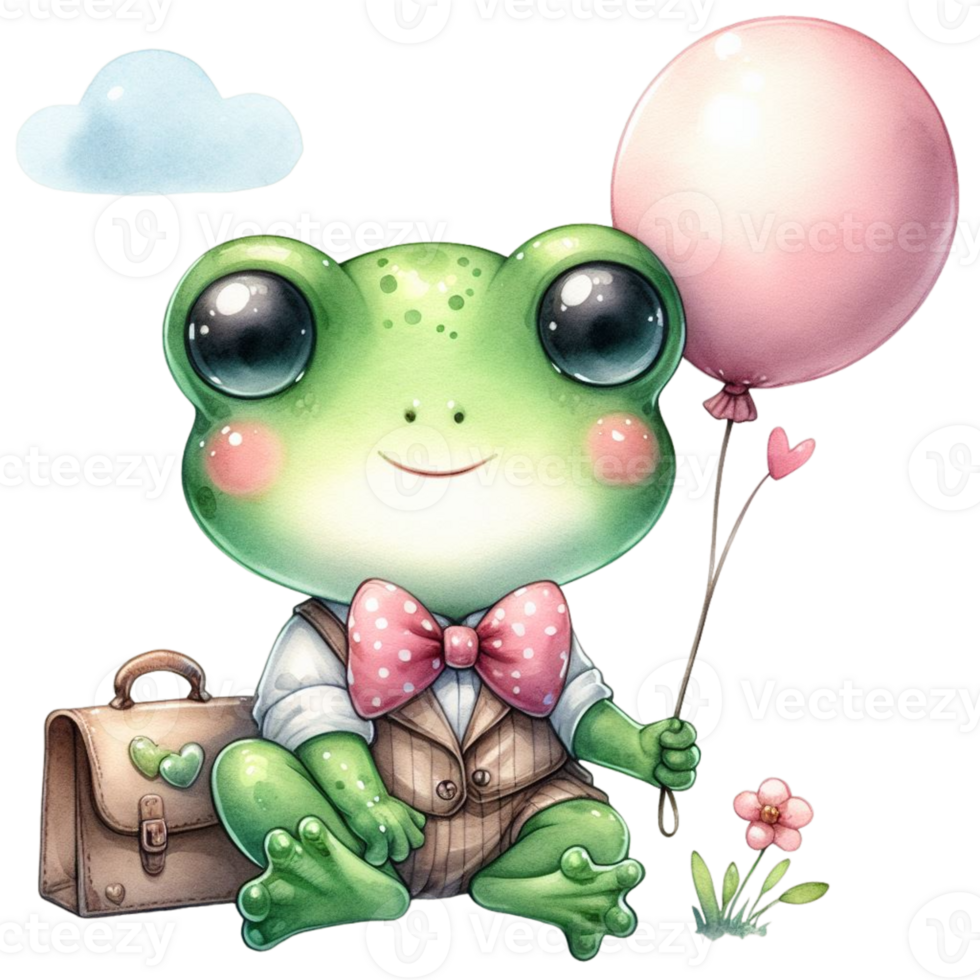 AI generated cute frog with a balloon png
