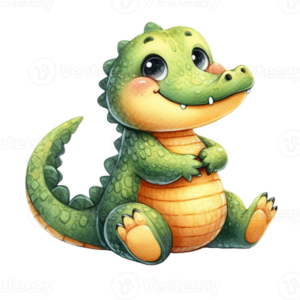 AI generated cute cartoon alligator sitting on the ground png