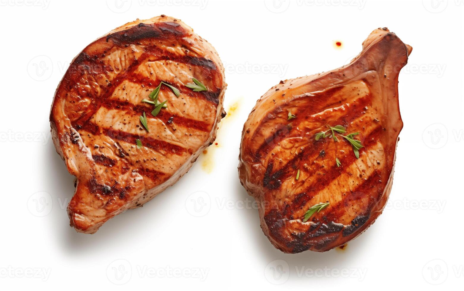 AI generated Grilled pork or beef steaks with chilli Isolated on White background photo
