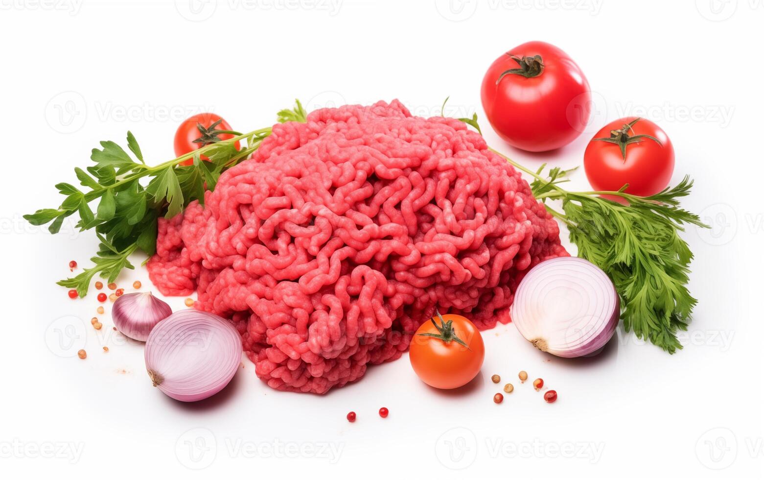 AI generated Fresh minced meat ready for cooking Isolated on White background photo