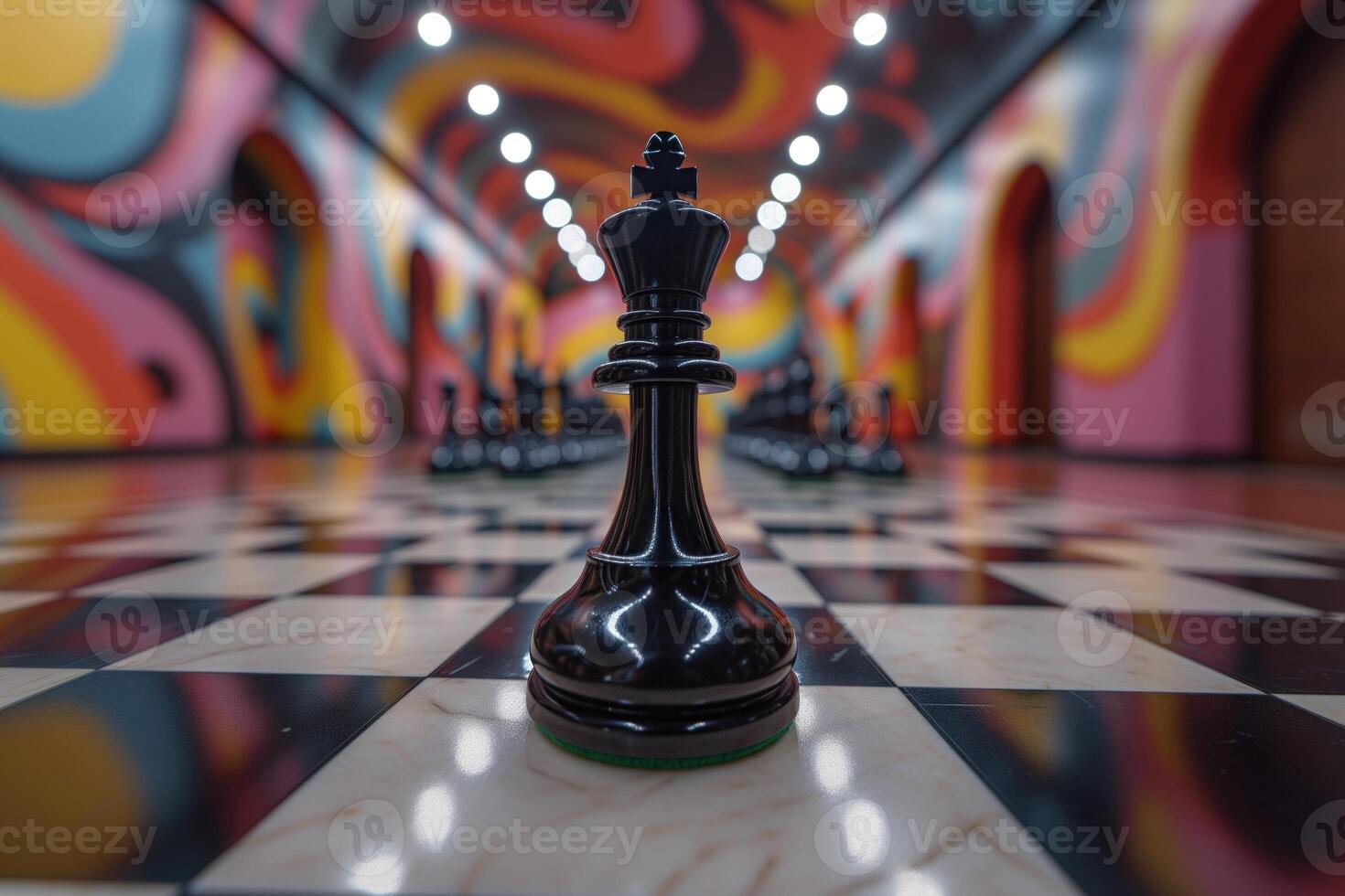 AI generated Black and white chess figures board posing in the front photo