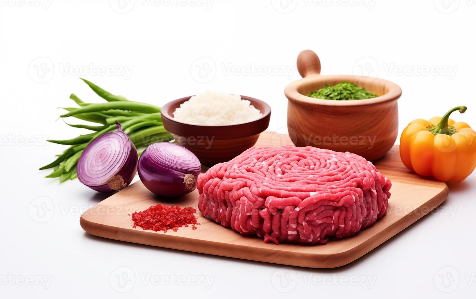 AI generated Fresh minced meat ready for cooking Isolated on White background photo